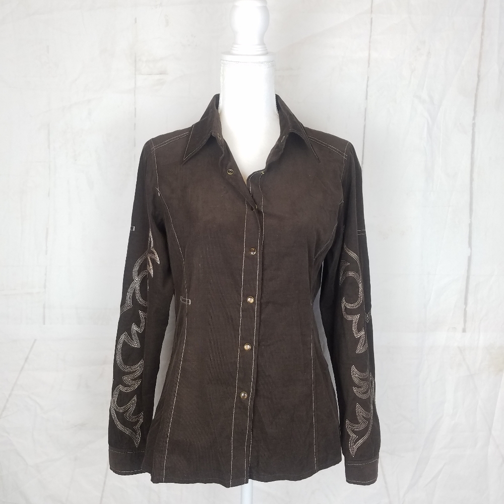 reba brown corduroy snap front cowgirl shirt